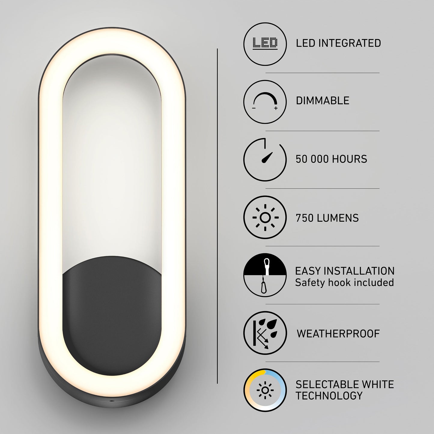 Aiden modern LED indoor-outdoor wall light 5 CCT