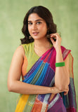 Dhiyona SS Color Block Linen Cotton Saree – Modern Classic