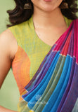 Dhiyona SS Color Block Linen Cotton Saree – Modern Classic