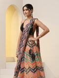 Dhiyona ST 2 Pc SET - Crayon Chevron Chiffon Skirt Saree with Pallu and Black Sequin Blouse