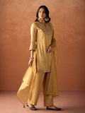 Dhiyona FL Women Mustard Yellow Tissue Blend Hand Embroidered Kurta Set with Dupatta