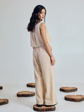 Dhiyona FL Women’s Beige Linen Blend Loose Relaxed Fit Co Ord Set