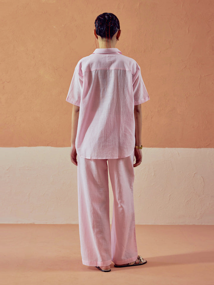 Dhiyona FL Women’s Light Pink Linen Blend Loose Relaxed Fit Co Ord Set