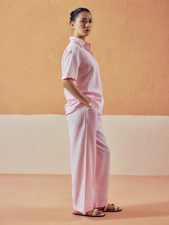 Dhiyona FL Women’s Light Pink Linen Blend Loose Relaxed Fit Co Ord Set
