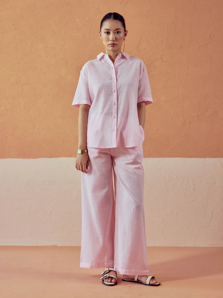Dhiyona FL Women’s Light Pink Linen Blend Loose Relaxed Fit Co Ord Set