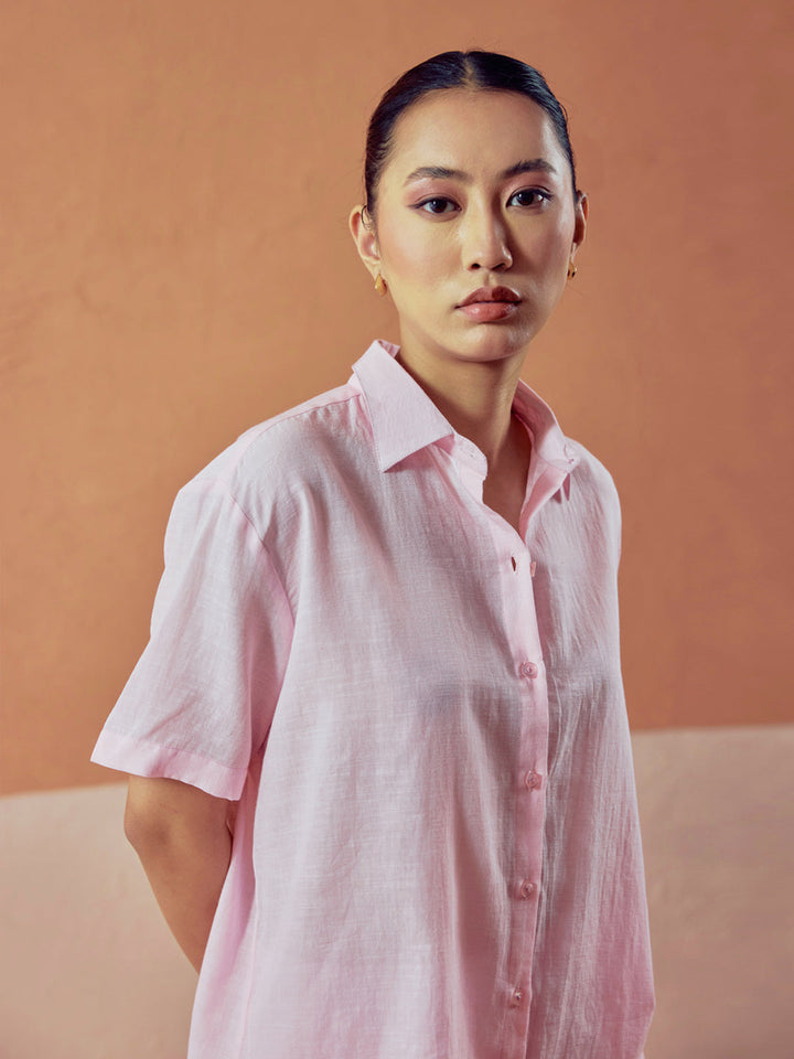 Dhiyona FL Women’s Light Pink Linen Blend Loose Relaxed Fit Co Ord Set