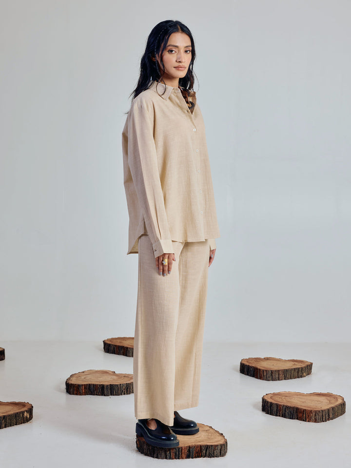 Dhiyona FL Women’s Beige Linen Blend Co ord Set