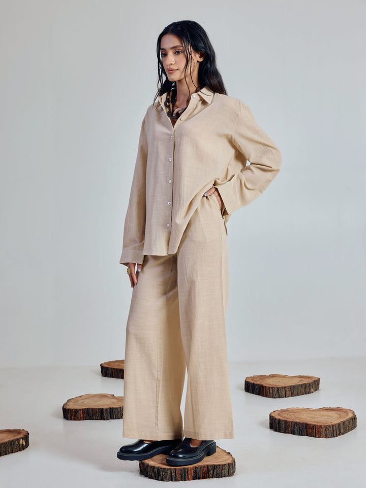 Dhiyona FL Women’s Beige Linen Blend Co ord Set
