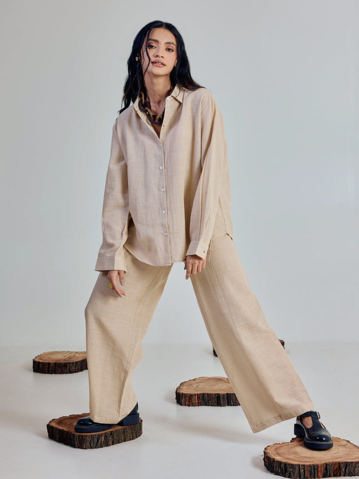 Dhiyona FL Women’s Beige Linen Blend Co ord Set