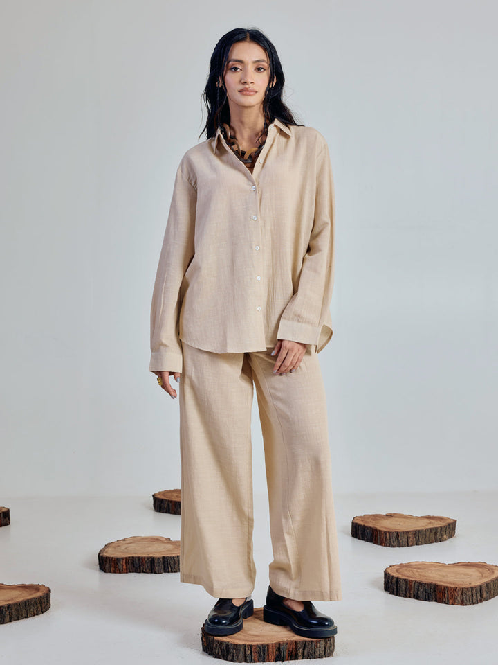 Dhiyona FL Women’s Beige Linen Blend Co ord Set