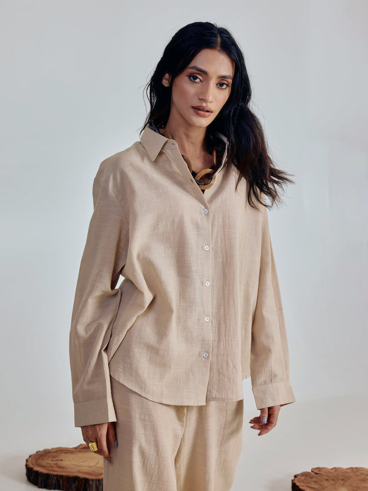 Dhiyona FL Women’s Beige Linen Blend Co ord Set