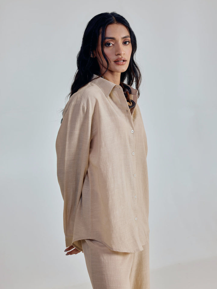 Dhiyona FL Women’s Beige Linen Blend Co ord Set