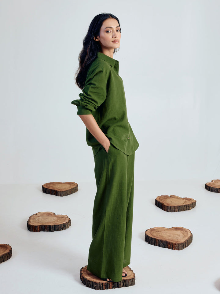 Dhiyona FL Women’s Green Linen Blend Co ord Set