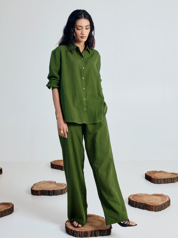 Dhiyona FL Women’s Green Linen Blend Co ord Set
