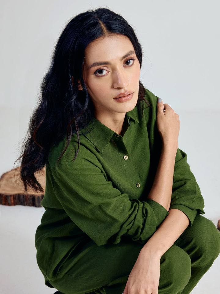 Dhiyona FL Women’s Green Linen Blend Co ord Set