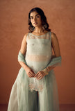Dhiyona FL Women Sea Green Crush Organza Hand Work Straight Kurta Set with Dupatta