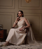 Dhiyona FL Women Off White Viscose Chanderi Embroidered A Line Kurta Set with Dupatta