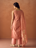 Dhiyona FL Women Peach Cotton Blend Jacquard Woven Kurta Set with Dupatta