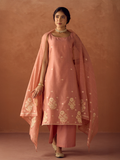 Dhiyona FL Women Peach Cotton Blend Jacquard Woven Kurta Set with Dupatta