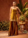 Dhiyona FL Women Ocher Yellow Ice Velvet Embroidered Kurta Set with Dupatta