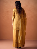 Dhiyona FL Women Mustard Tissue Blend Hand Embroidered Kurta Set with Dupatta