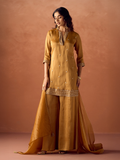 Dhiyona FL Women Mustard Tissue Blend Hand Embroidered Kurta Set with Dupatta