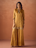 Dhiyona FL Women Mustard Tissue Blend Hand Embroidered Kurta Set with Dupatta