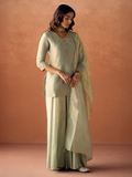 Dhiyona FL Women Pista Green Tissue Blend Hand Embroidered Kurta Set with Dupatta