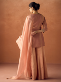 Dhiyona FL Women Peach Tissue Blend Hand Embroidered Kurta Set with Dupatta