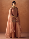 Dhiyona FL Women Peach Tissue Blend Hand Embroidered Kurta Set with Dupatta