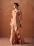 Dhiyona FL Women Peach Tissue Blend Hand Embroidered Kurta Set with Dupatta