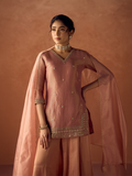 Dhiyona FL Women Peach Tissue Blend Hand Embroidered Kurta Set with Dupatta