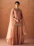 Dhiyona FL Women Peach Tissue Blend Hand Embroidered Kurta Set with Dupatta