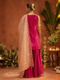 Dhiyona FL Women Rani Pink Ice Velvet Embroidered Kurta Set with Dupatta