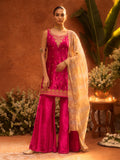 Dhiyona FL Women Rani Pink Ice Velvet Embroidered Kurta Set with Dupatta