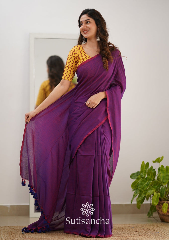 Dhiyona SS Sutisancha Dualtone Purple Handloom Cotton Saree