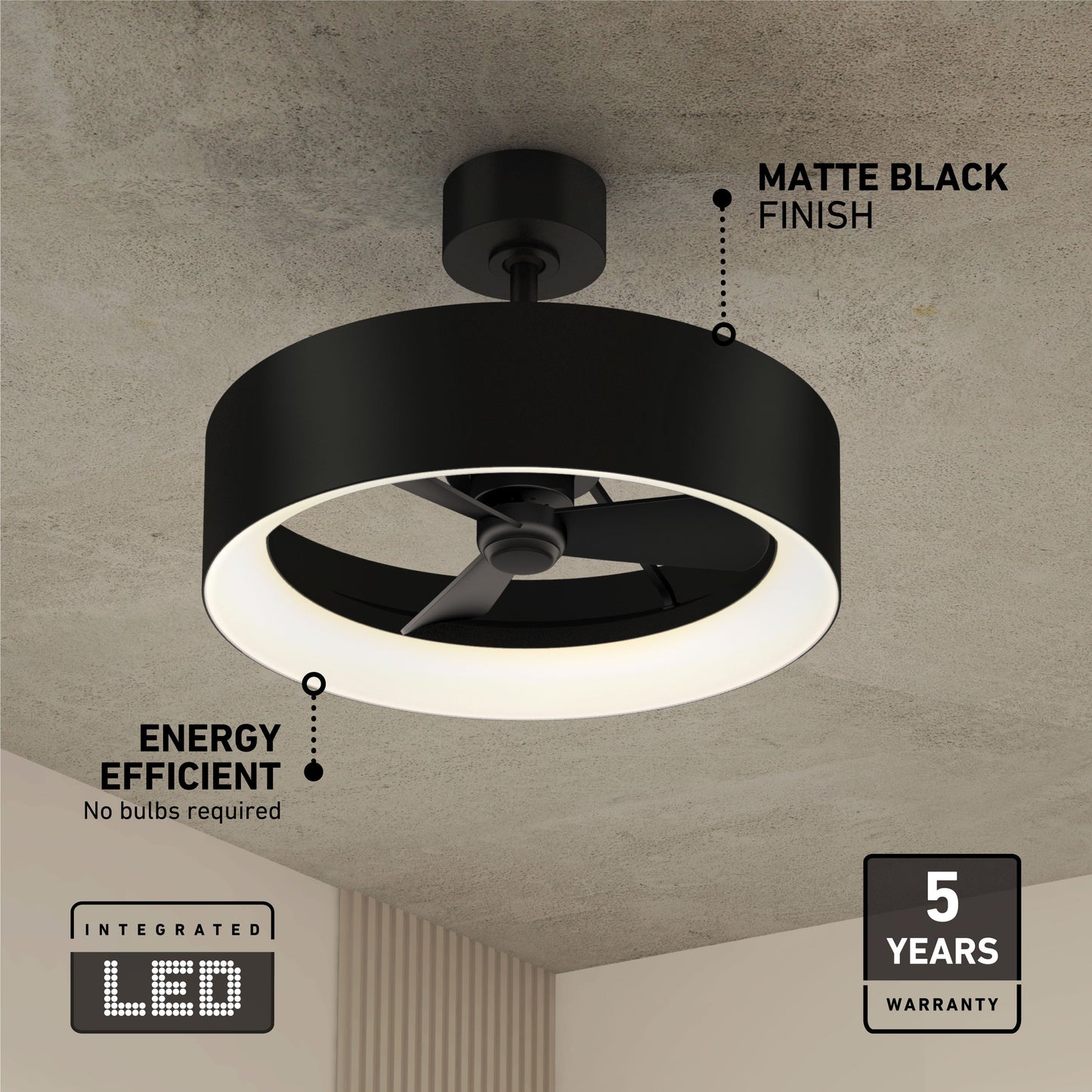 Aiden 24 in. LED modern ceiling fan 3 speeds - with remote